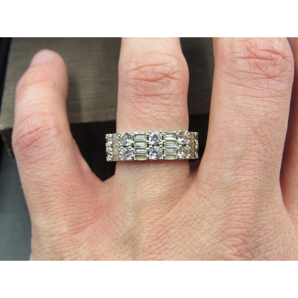 Size 7 Sterling Silver Round And Baguette Cubic Zirconia Gem Band Ring